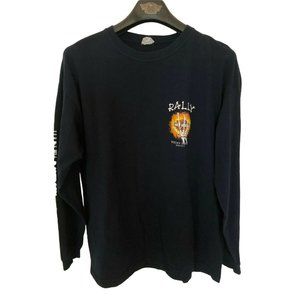 Yazbek Harley Davidson Dark Blue Long Sleeve T Shirt Skeleton Hand Flame Design